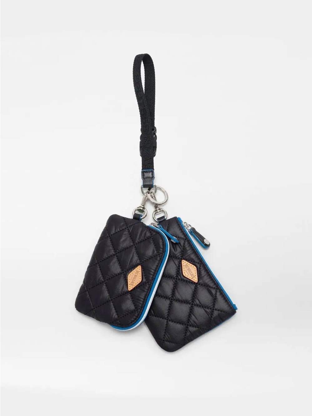 MZ WALLACE Quilted Black Wristlet Pouch Set with Blue and Green side